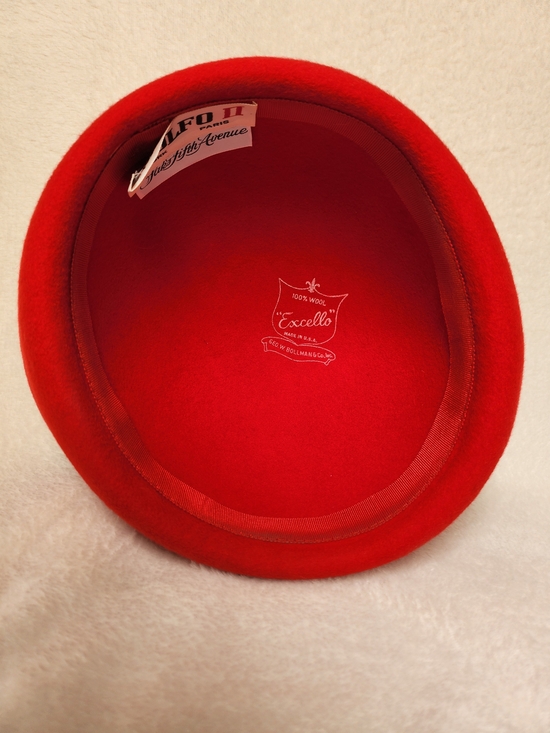 Vintage Adolfo II Red Wool Felt Hat Bollman Excello Made in USA Mid-Century